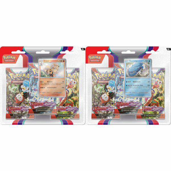 Preview: Pokemon TCG - 3er-Pack-Blister - Arkani/ Herashai - Karmesin & Purpur - DE