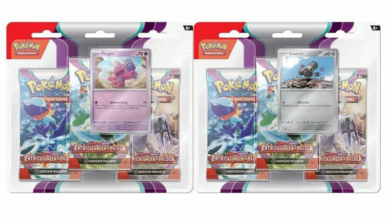 Preview: Pokemon TCG - 3er-Pack-Blister - Forgita/ Knattox - Karmesin & Purpur - Entwicklungen in Paldea - DE