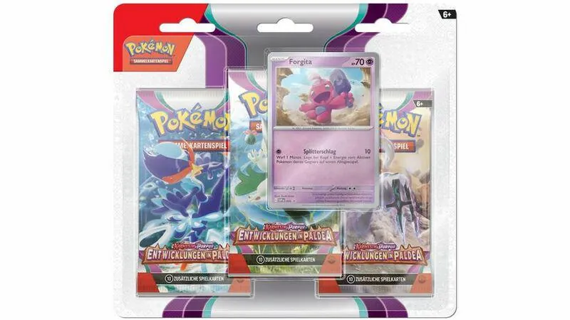 Preview: Pokemon TCG - 3er-Pack-Blister - Forgita/ Knattox - Karmesin & Purpur - Entwicklungen in Paldea - DE