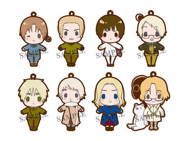 Preview: Komplettset mit 8 Anhängern - Hetalia Rubber Strap Collection Vol.1 Renewal Version