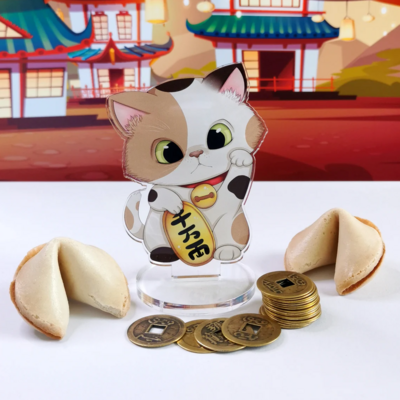 Preview: kawaii Maneki Neko dreifarbig - Glückskatze - Acrylaufsteller - Hideko Merchandise