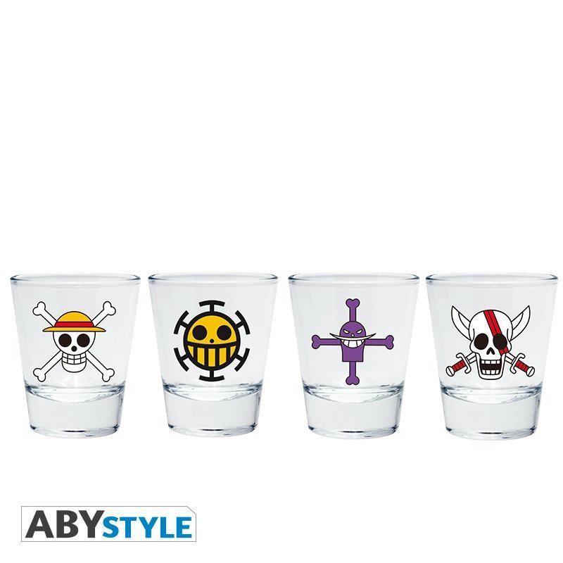 Preview: One Piece -Strohhut-Piraten - Heart-Piraten - Whitebeard-Piraten - Rothaar-Piraten - Premium Schnapsgläser 4er Set 