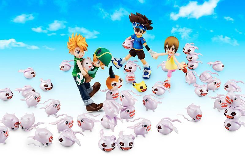 Preview: Tai,  Kari,  Matt und T.K. mit Koromon, Nyaromon, Tsunomon und Tokomon - Geschwister Set  - Megahouse G.E.M. Series