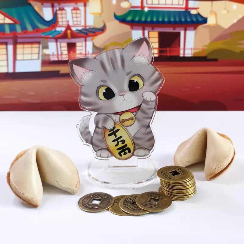 Preview: kawaii Maneki Neko grau getiegert - Glückskatze - Acrylaufsteller - Hideko Merchandise