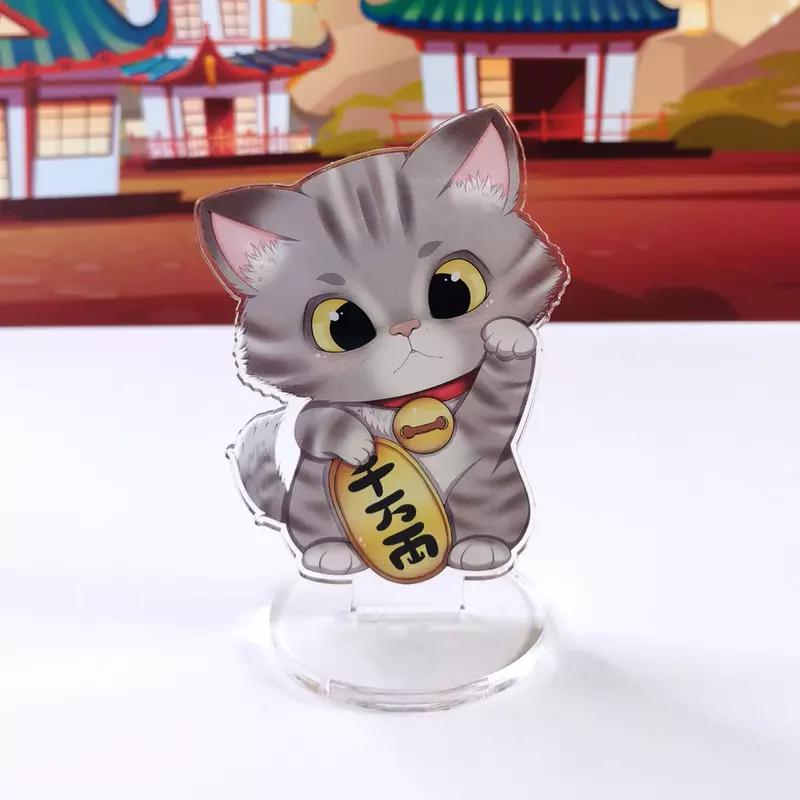 Preview: kawaii Maneki Neko grau getiegert - Glückskatze - Acrylaufsteller - Hideko Merchandise