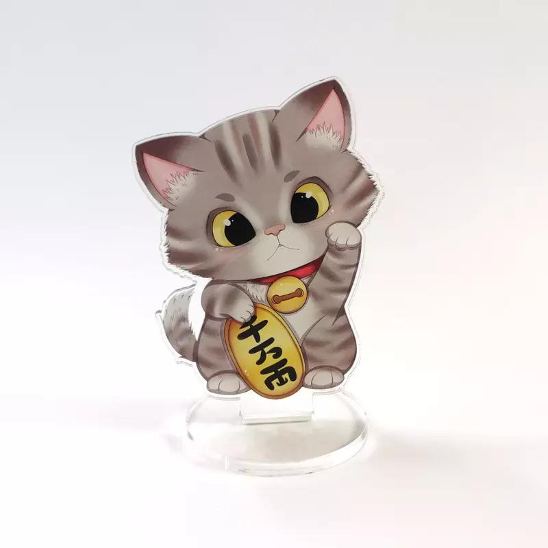 Preview: kawaii Maneki Neko grau getiegert - Glückskatze - Acrylaufsteller - Hideko Merchandise