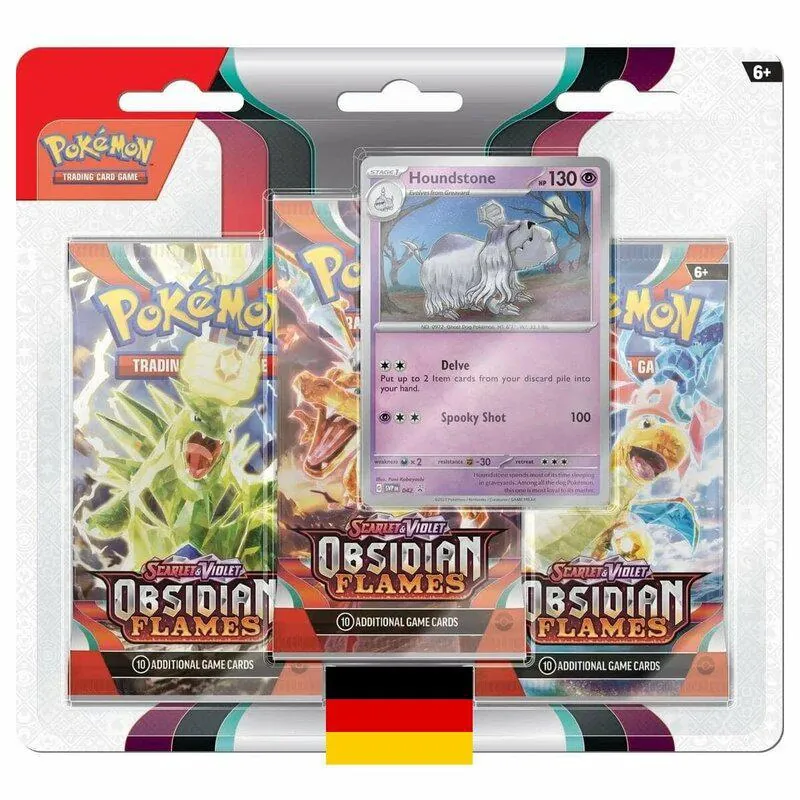 Preview: Pokemon TCG - Karmesin & Purpur: Obsidianflammen 3-Pack Blister - Friedwuff/ Evoli - DE