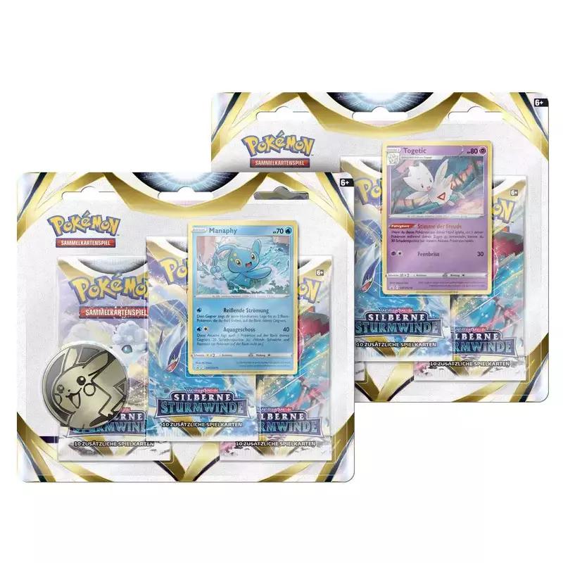 Preview: Pokemon TCG - 3er-Pack-Blister - Manaphy/ Togetic - Silberne Sturmwinde - Schwert & Schild - DE