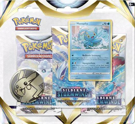 Preview: Pokemon TCG - 3er-Pack-Blister - Manaphy/ Togetic - Silberne Sturmwinde - Schwert & Schild - DE