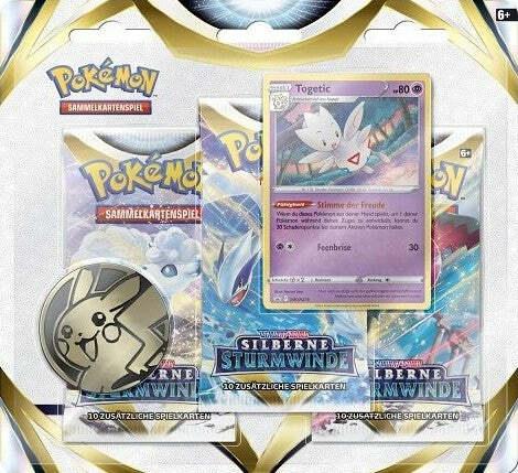 Preview: Pokemon TCG - 3er-Pack-Blister - Manaphy/ Togetic - Silberne Sturmwinde - Schwert & Schild - DE