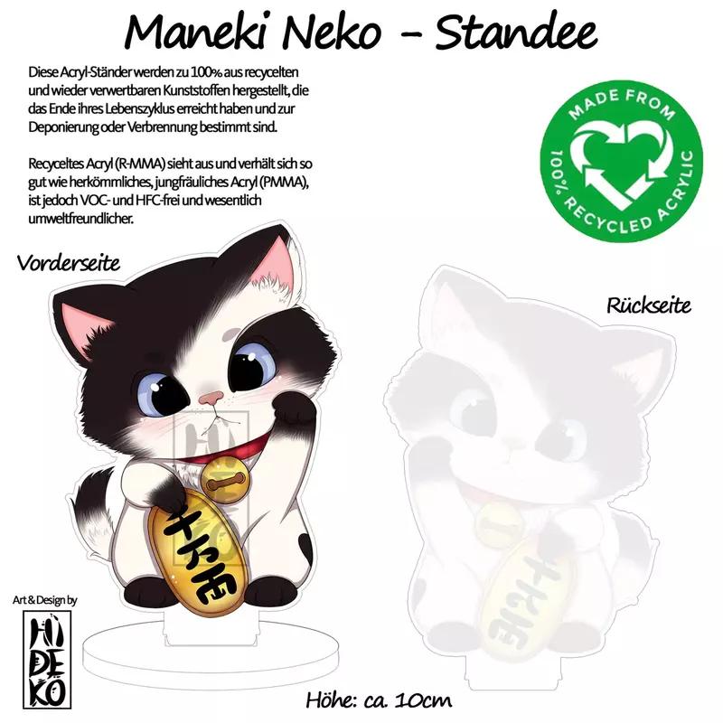 Preview: kawaii Maneki Neko schwarz weiß - Glückskatze - Acrylaufsteller - Hideko Merchandise