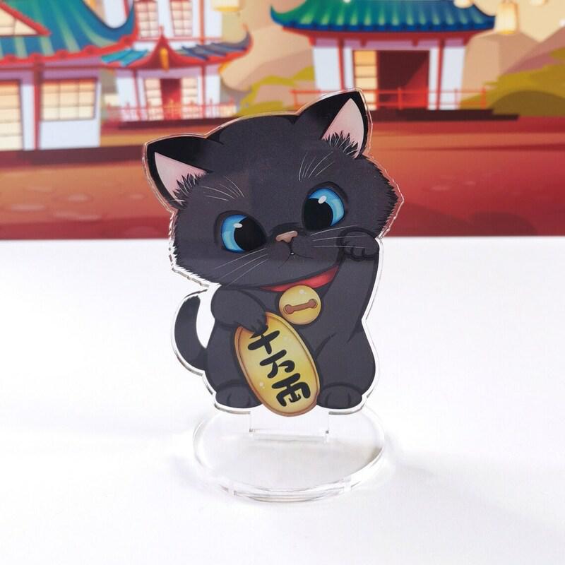 Preview: kawaii Maneki Neko schwarz - Glückskatze - Acrylaufsteller - Hideko Merchandise