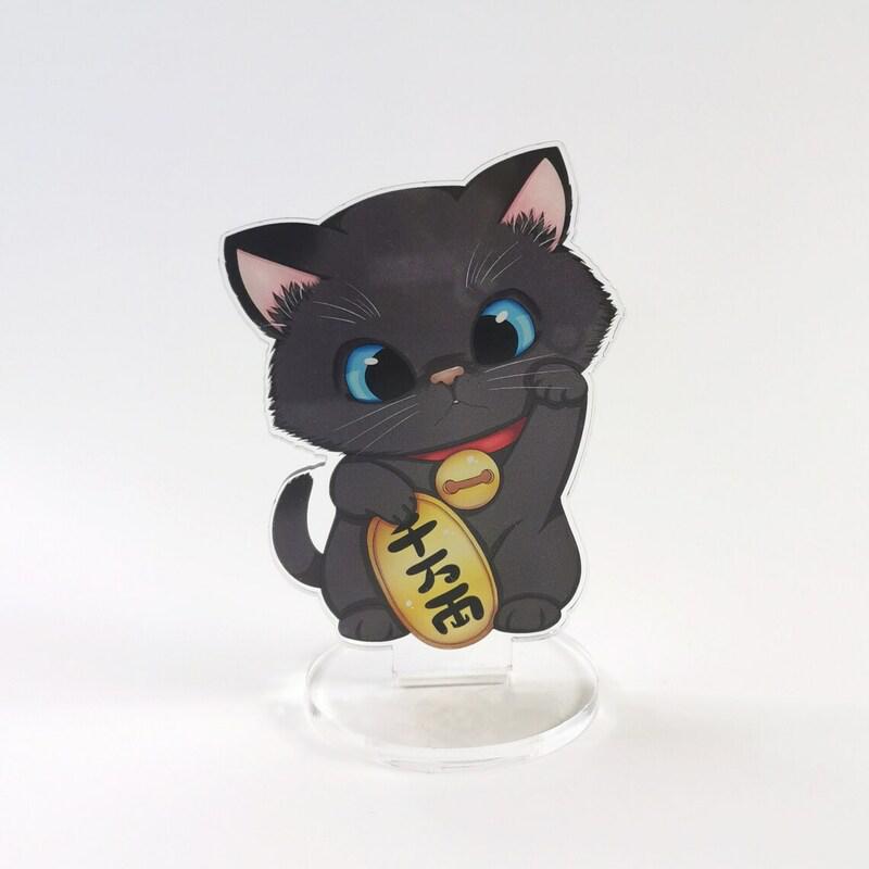 Preview: kawaii Maneki Neko schwarz - Glückskatze - Acrylaufsteller - Hideko Merchandise