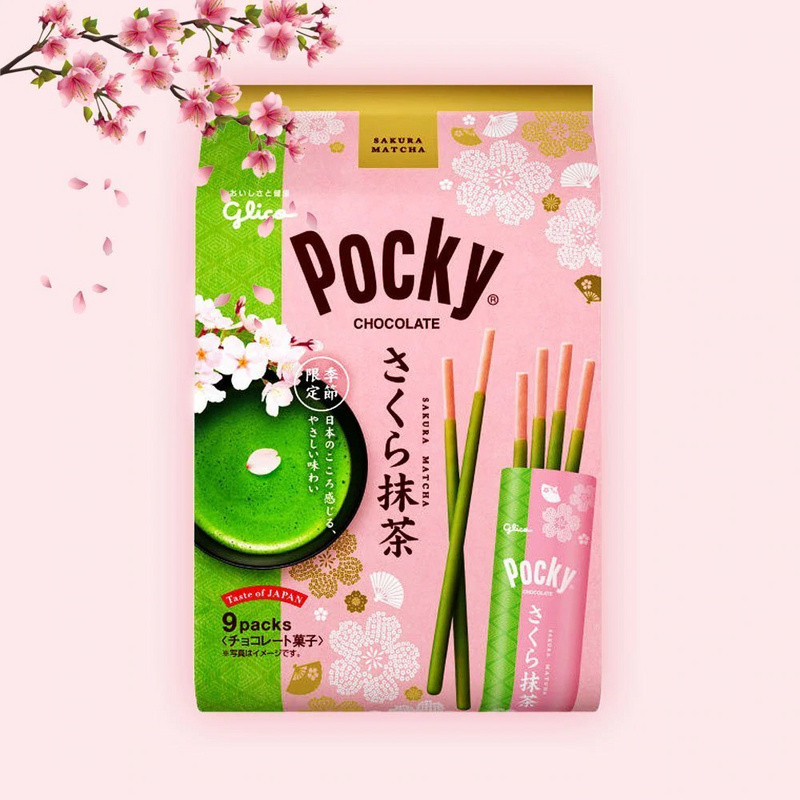 Pocky - Sakura Matcha / Kirsche von GLICO - (Big Box mit 8 Packungen)