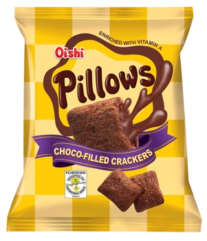 Pillows - Weizenkissen Snack mit Schokoladen Füllung von Oishi