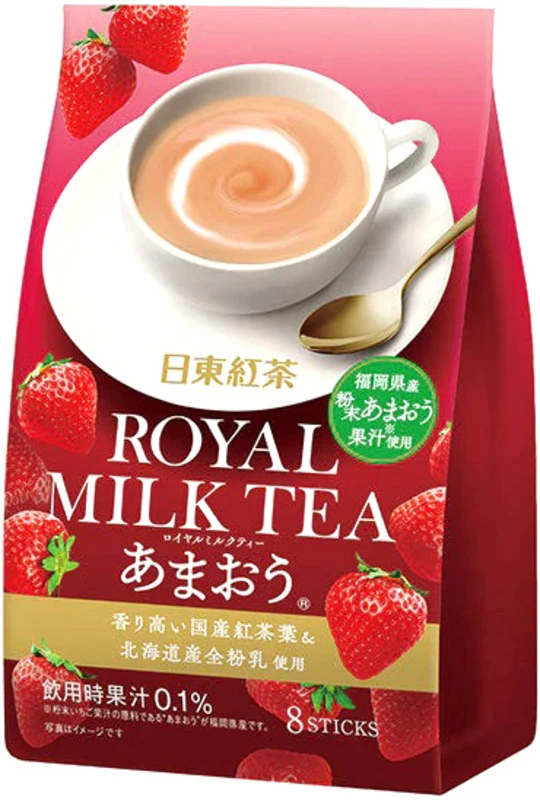 Japanisches Royal Milk Tea Instant-Pulver - Erdbeere (8 Sticks) von NITTO