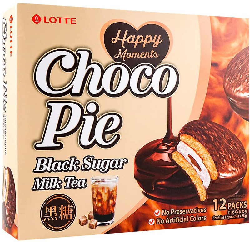 Koreanische Choco Pie mit Black Shugar und Milk Tea - 12er pack von LOTTE