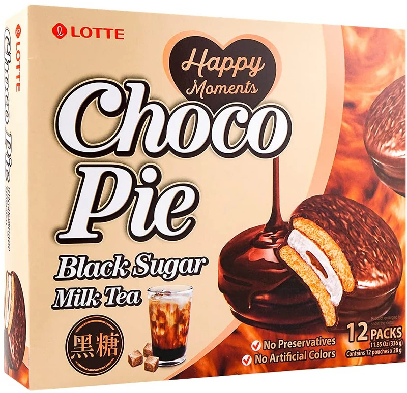 Koreanische Choco Pie mit Black Shugar und Milk Tea - 12er pack von LOTTE