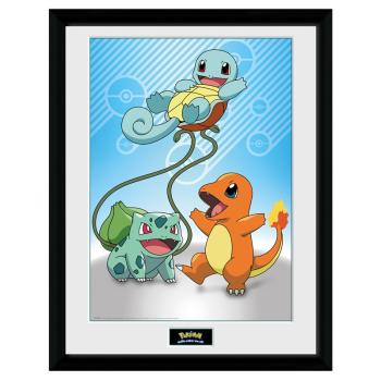 Pokémon - Kanto Starters - Sammeldruck mit hochwertigem Rahmen von GB Eye