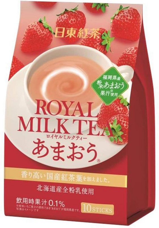Japanisches Royal Milk Tea Instant-Pulver - Erdbeere (10 Sticks) von NITTO