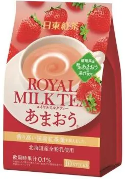 Japanisches Royal Milk Tea Instant-Pulver - Erdbeere (10 Sticks) von NITTO