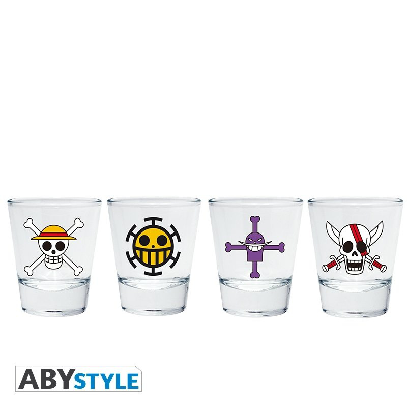 One Piece -Strohhut-Piraten - Heart-Piraten - Whitebeard-Piraten - Rothaar-Piraten - Premium Schnapsgläser 4er Set 