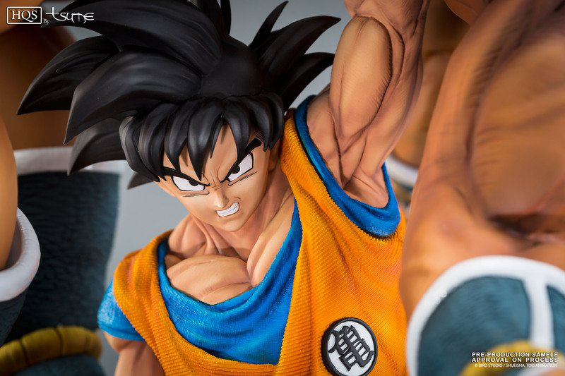 The Quiet Wrath of Son Goku (Son Goku und Nappa) - Limited HQS Statue - Set mit angepasster Enzan Vitrine