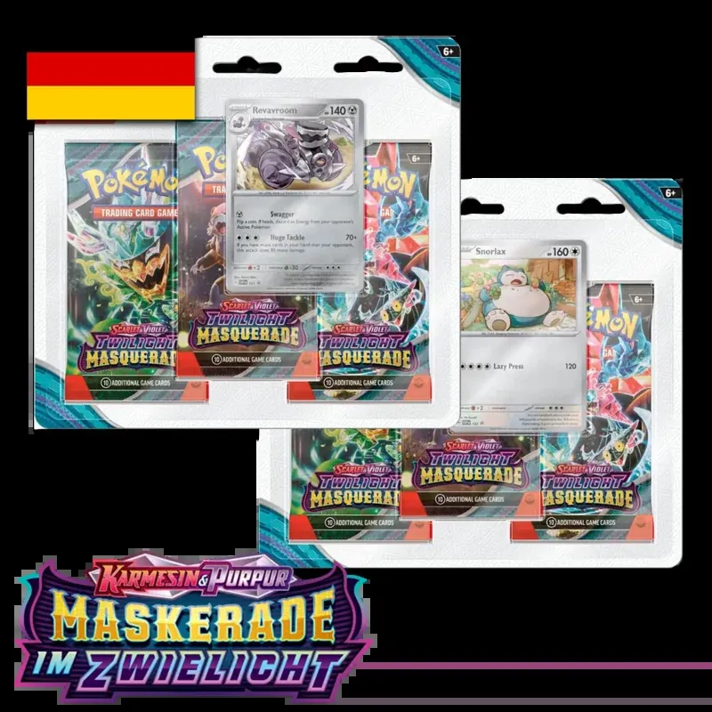 Zufällige Auswahl - Relaxo/ Knattatox - Pokemon TCG - Karmesin & Purpur – Maskerade im Zwielicht – 3-Booster Blister Pack - DE