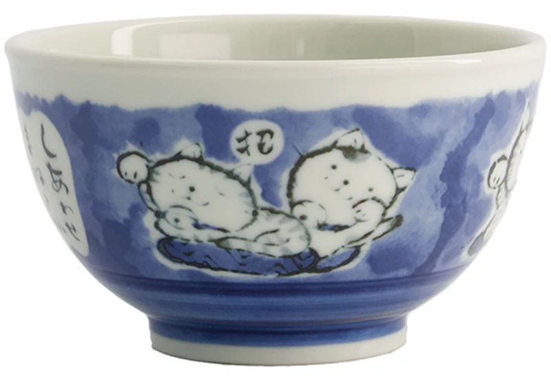 Kawaii Bowl - Verspielte Nekos - Blau von Tokyo Design Studio (600ml)