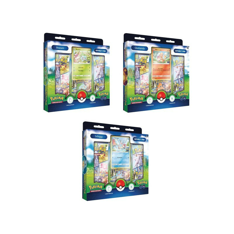 Pokemon TCG - Pokémon GO Pin Box Kollektion - Glumanda/ Shiggy/ Bisasam - Lucky Box (Sammelkartenspiel, deutsch)