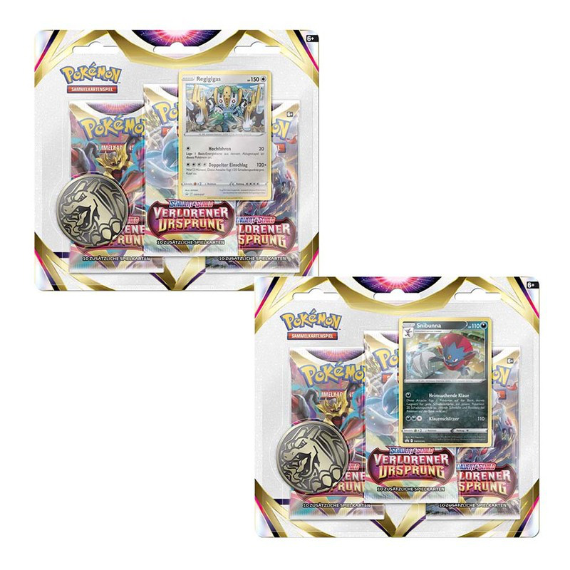 Pokémon TCG - 3-Pack-Blister - Snibunna/ Regigigas - Verlorener Ursprung - Schwert und Schild - (Sammelkartenspiel, deutsch)