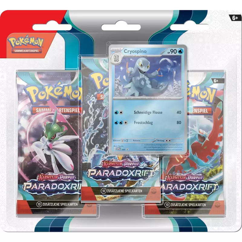 Pokemon TCG - 3er-Pack-Blister - Kolowal/ Cryospino - Paradoxrift - Karmesin & Purpur - DE