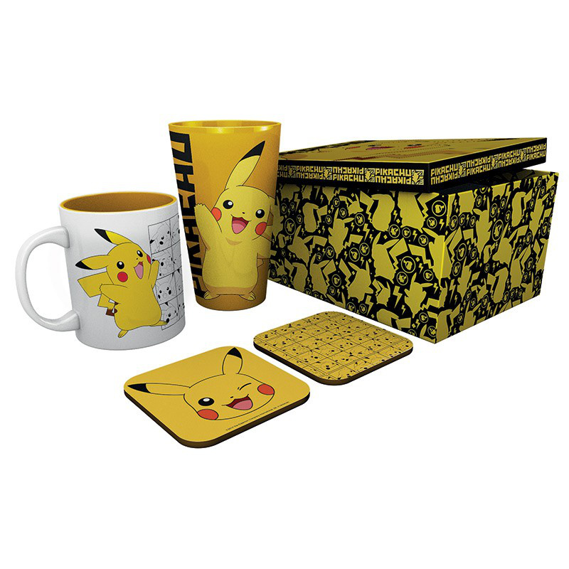 Pikachu - Geschenk-Set - XXL Glas, 320 ml Tasse & 2 Untersetzer - AbyStyle