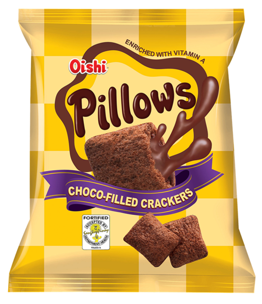 Pillows - Weizenkissen Snack mit Schokoladen Füllung von Oishi