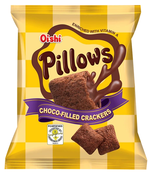 Pillows - Weizenkissen Snack mit Schokoladen Füllung von Oishi