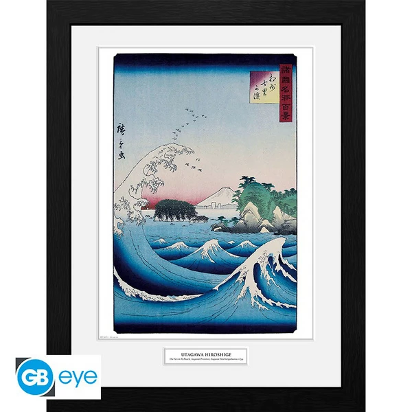 HIROSHIGE - Japanischer Druck mit Rahmen "The Seven Ri Beach"