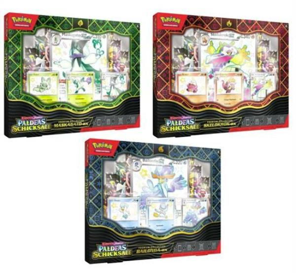 Pokémon TCG - Paldeas Schicksale - Premium Kollektion - Skelokrok ex/ Maskagato ex/ Bailonda ex (Sammelkartenspiel, deutsch)